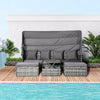 Outsunny 4 Piece Adjustable Canopy Outdoor Rattan Sofa Set Patio Furniture Wicker Sets with Height Adjustable Coffee Table & Cushions