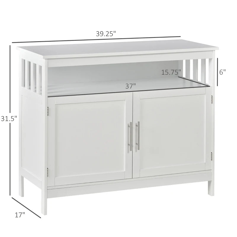 HOMCOM Sideboard Buffet Cabinet, Modern Kitchen Cabinet, Coffee Bar Cabinet with 2-Level Shelf and Open Compartment, White