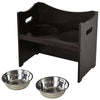 PawHut Raised Pet Food Elevated Feeder with 2 Stainless Steel Bowls, 3 Levels Adjustable Height Levels and Wood Finish