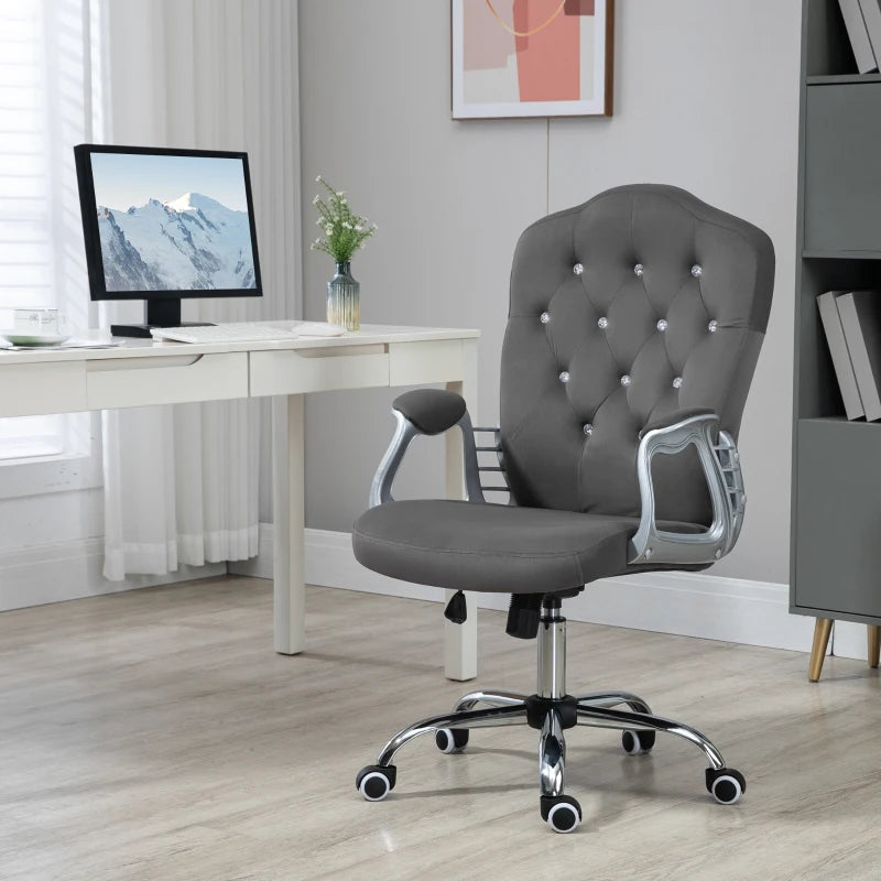 Vinsetto Velvet Office Chair Desk Chair with 360 Degree Swivel Wheels Adjustable Height Tilt Function Dark Green