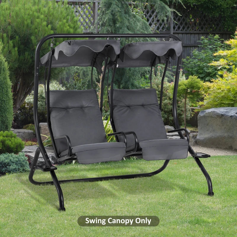 Outsunny 2-Seater Swing Canopy Replacement with Tubular Framework, Outdoor Swing Sunshade Top Cover (Canopy Only), Dark Gray