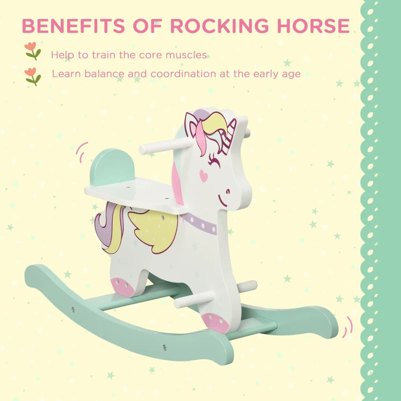 Qaba Little Wooden Rocking Horse Toy for Kids' Imaginative Play, Children's Small Baby Rocking Horse Ride-on Toy for Toddlers 1-3, Pink and White
