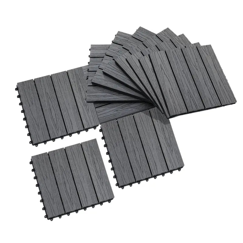 Outsunny Interlocking Deck Tiles, Pack of 11 Outdoor Flooring Patio Tiles, 12" x 12", All Weather for Porch, Balcony, Backyard for a New Classic Look, Grey