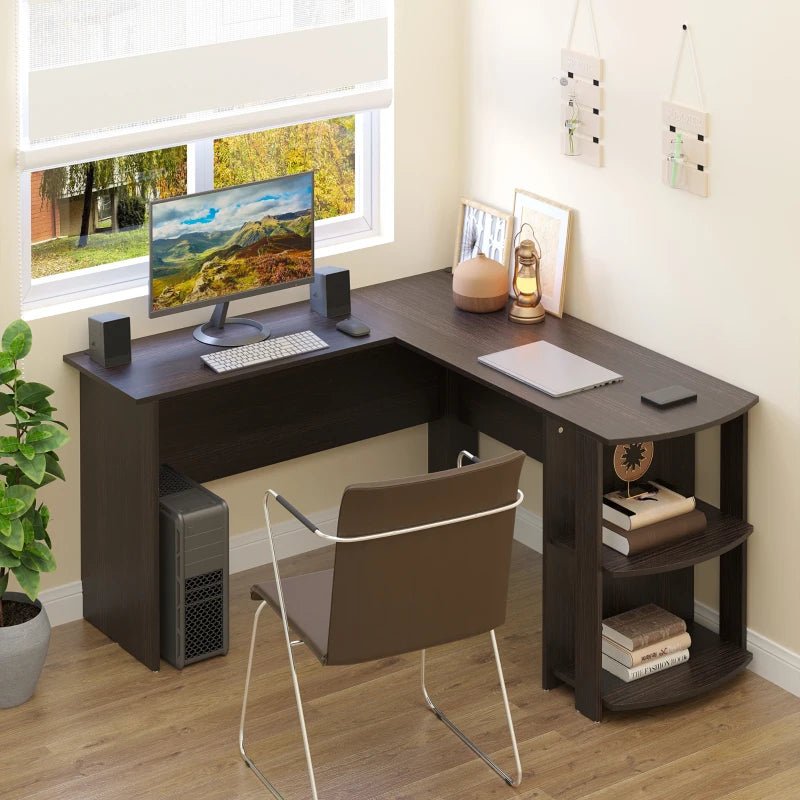 HOMCOM L-Shaped Corner Computer Desk PC Workstation Student Writing Table with Storage Shelf & Drawers - Black