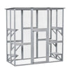 PawHut Wooden Cat Home Enclosure Pet House Shelter Cage Outdoor Play Area Run, White