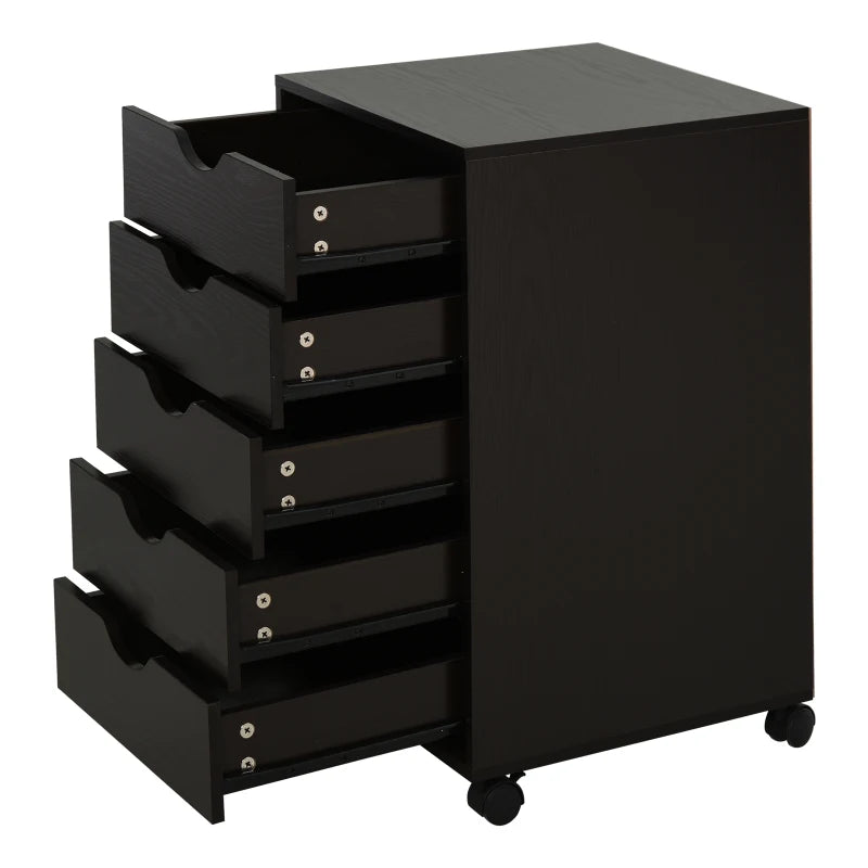HOMCOM 5 Drawer File Cabinet Storage Organizer Filing Cabinet with Nordic Minimalist Modern Style & Wheels, Brown