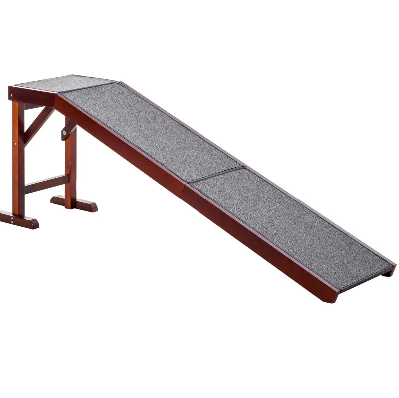 PawHut Pet Ramp for Dogs Non-slip Carpet Top Platform Pine Wood Steps for Dogs Cats Brown Grey 69.75"L x 16"W x 25"H,