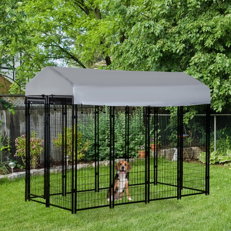 PawHut 48" x 48" Outdoor Galvanized Metal Dog Kennel Playpen with UV and Water Resistant Tarp Cover