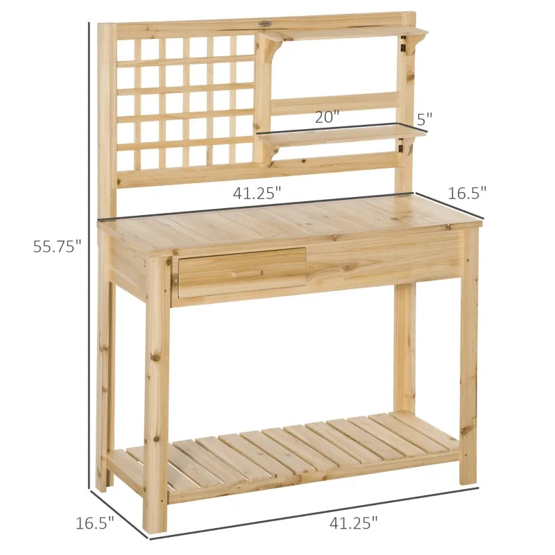 Outsunny Potting Bench Table, Garden Work Bench, Outdoor Wooden Workstation with Tiers of Shelves and Drawer for Patio, Courtyards, Balcony, Natural