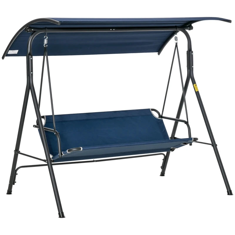 Outsunny Outdoor Patio Swing Chair, Seats 3 Adults, Includes Stand, Adjustable Sun Shade Canopy, Steel Frame, Shaded Bench, Dark Blue