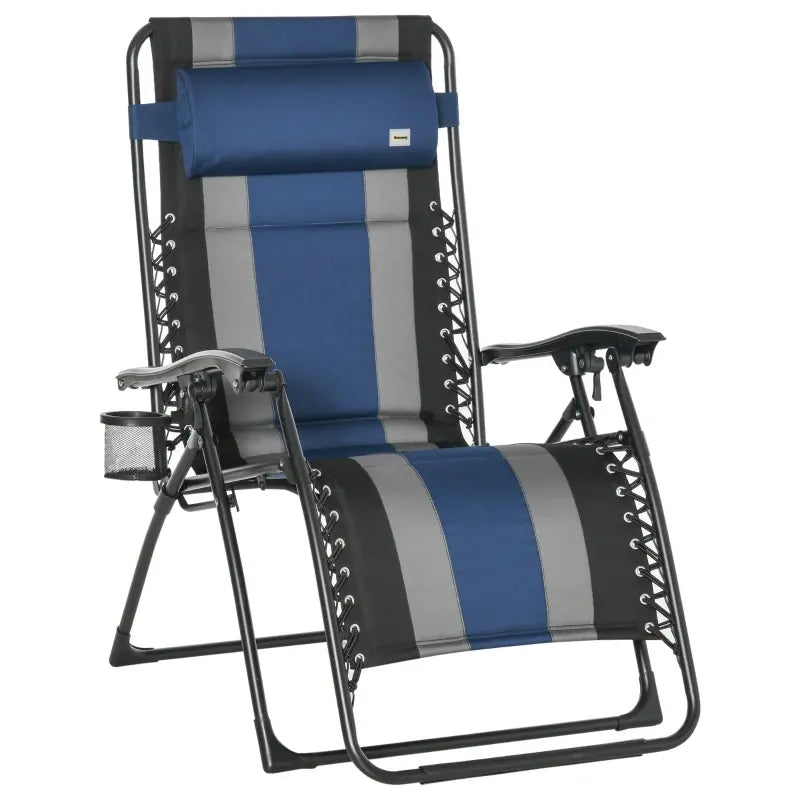 Outsunny XL Oversize Zero Gravity Recliner, Padded Patio Lounger Chair, Folding Chair with Adjustable Backrest, Cup Holder, and Headrest for Backyard, Poolside, Lawn, Striped, Green