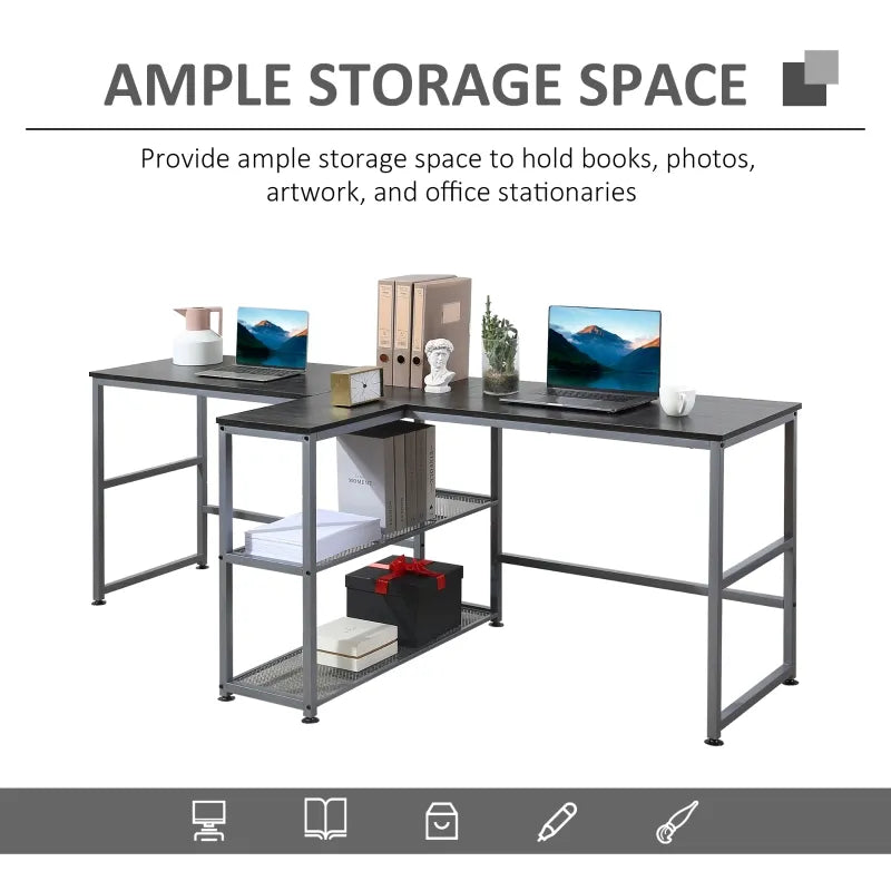 HOMCOM 83'' Two Person Desk w/ Storage Shelves, Computer Office Double Desk, Writing Table