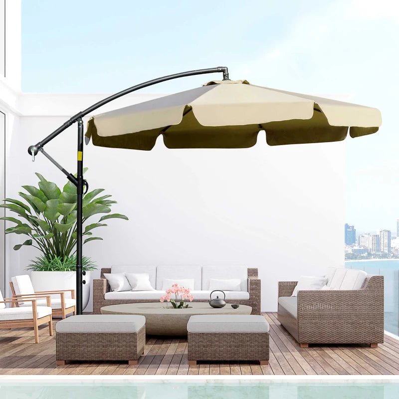 Outsunny 9' Offset Hanging Patio Umbrella, Cantilever Umbrella with Easy Tilt Adjustment, Cross Base and 8 Ribs for Backyard, Poolside, Lawn and Garden, Brown
