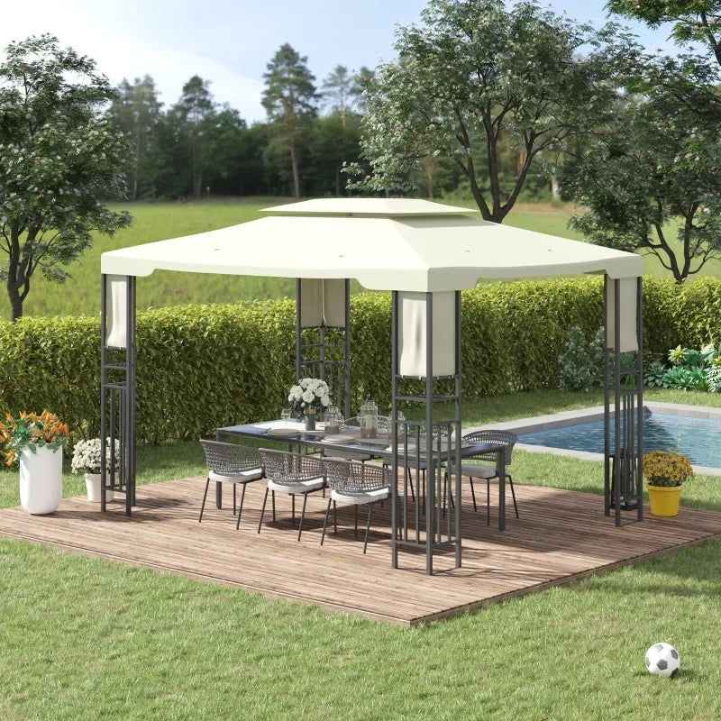 Outsunny 10' x 13' Patio Gazebo, Double Roof Outdoor Gazebo Canopy Shelter with Screen Decorate Corner Frame, for Garden, Lawn, Backyard and Deck, Gray