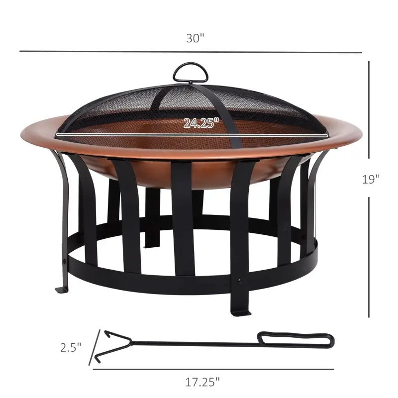 Outsunny 30" Outdoor Fire Pit, Round Wood Burning Firepit, Garden Table with Spark Screen Cover for Patio, Garden, Backyard, Black and White