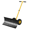 Outsunny 29" Rolling Snow Pusher Shovel with Wheels and Adjustable Handle Yellow