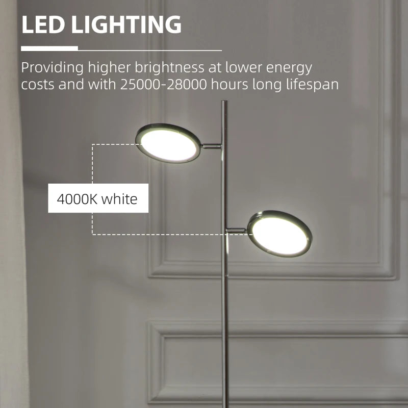HOMCOM Modern Shelf Floor Lamps with 2 Light, Fabric Shade, for Living Room Bedroom, 10.25"x10.25"x61.5", White