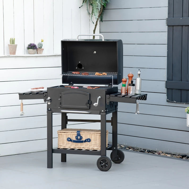 Outsunny 52" Barbecue Grill with Wheels 4+1 Burner Liquid Propane Gas Grill Outdoor Cabinet Style BBQ Trolley w/ Side Burner, Warming Rack, Storage Cabinet