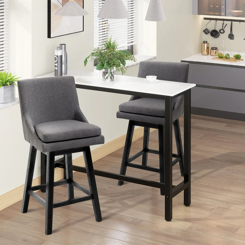 HOMCOM 28.5" Set of 2 Swivel Bar Height Bar Stools, Armless Upholstered Barstools Chairs with Soft Padding Cushion and Wood Legs, Charcoal Grey