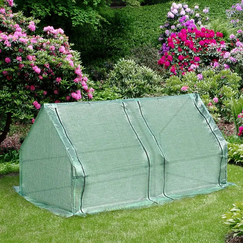 Outsunny 6' x 3' x 3' Portable Greenhouse Garden Hot House with Two PE/PVC Covers, Steel Frame and 2 Roll Up Windows