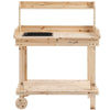 Outsunny 36'' Wooden Potting Bench Work Table with 2 Removable Wheels, Sink, Drawer & Large Storage Spaces, Natural