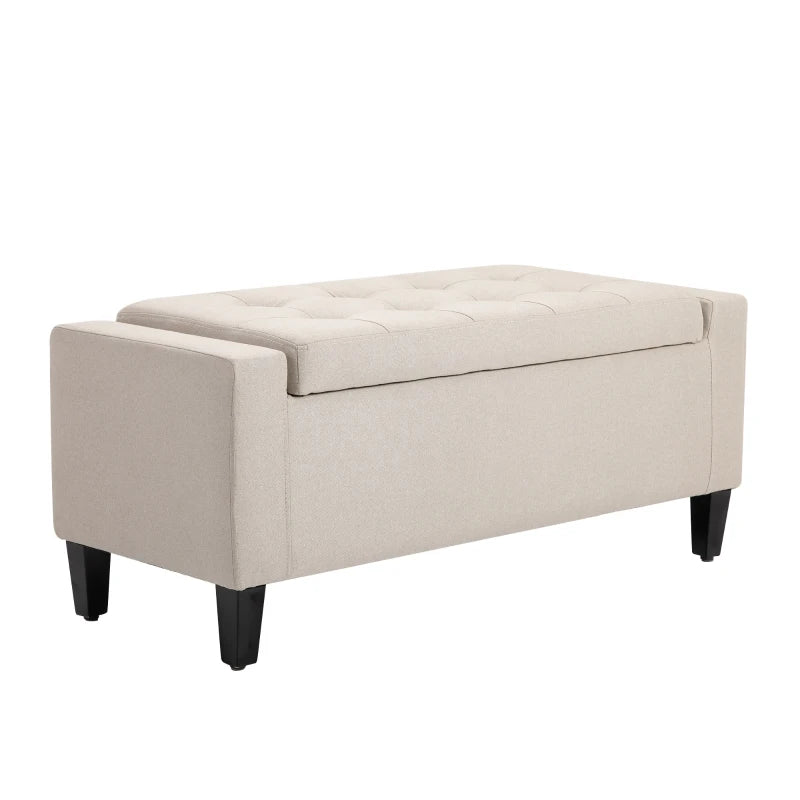 HOMCOM Linen Storage Ottoman Bench Lift Top Tufted Rectangle Ottoman for Living Room, Entryway, or Bedroom, Grey