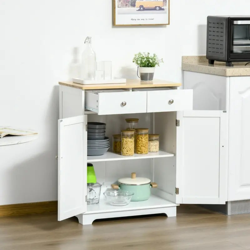 HOMCOM Kitchen Storage Cabinet, Sideboard Floor Cupboard with Solid Wood Top, Adjustable