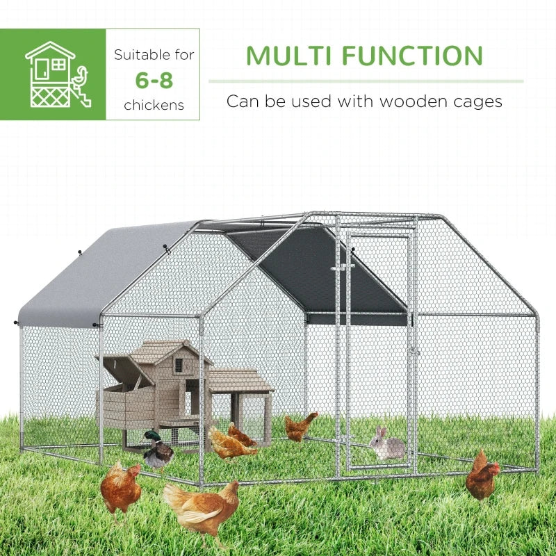 PawHut Galvanized Large Metal Chicken Coop Cage Walk-in Enclosure Poultry Hen Run House Playpen Rabbit Hutch with Cover for Outdoor Backyard 9.2' x 18.7' x 6.5' Silver