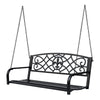 Outsunny 2-Person Porch Swing, Hanging Steel Patio Swing, Outdoor Swing Bench with Fleur-de-Lis Design for Garden Deck, 528 LBS Weight Capacity, Black