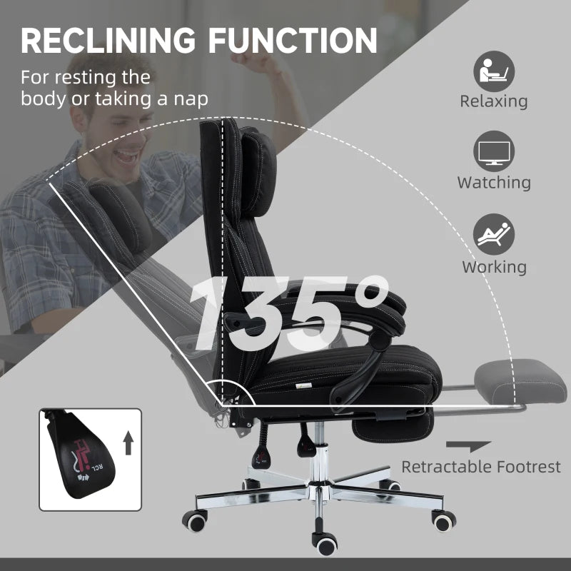 Vinsetto High-Back Office Chair, Computer Desk Chair with Footrest Reclining Function and Adjustable Height Gray