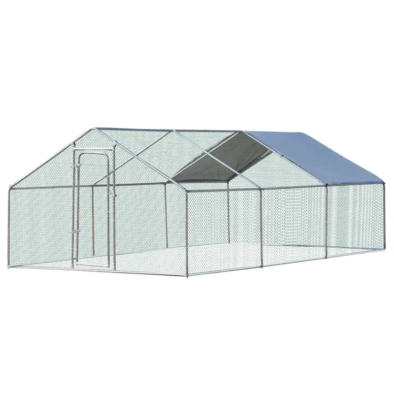 PawHut Galvanized Large Metal Chicken Coop Cage, 2 Room Walk-in Enclosure, Poultry Hen House with UV & Water Resistant Cover for Outdoor Backyard, 9.8' x 13.1' x 6.4'