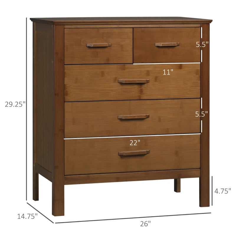 HOMCOM Tall Dresser for Bedroom, 7 Drawer Dresser, Chest of Drawers with Bamboo Frame, Brown
