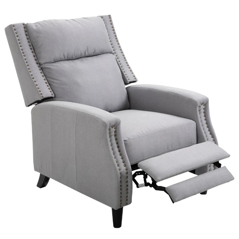 HOMCOM Reclining Manual Sofa Chair with 135 Degree Pushback, and Retractable Footrest, Grey