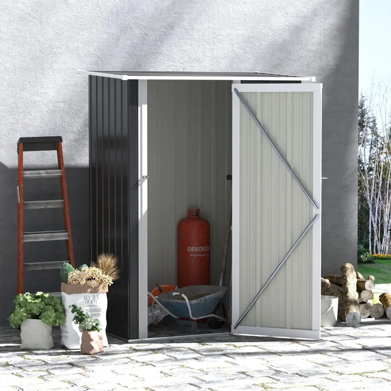 Outsunny 5' x 3' Metal Outdoor Storage Shed, Garden Tool House Cabinet with Lockable Door for Backyard, Patio, Lawn, Garage, Gray