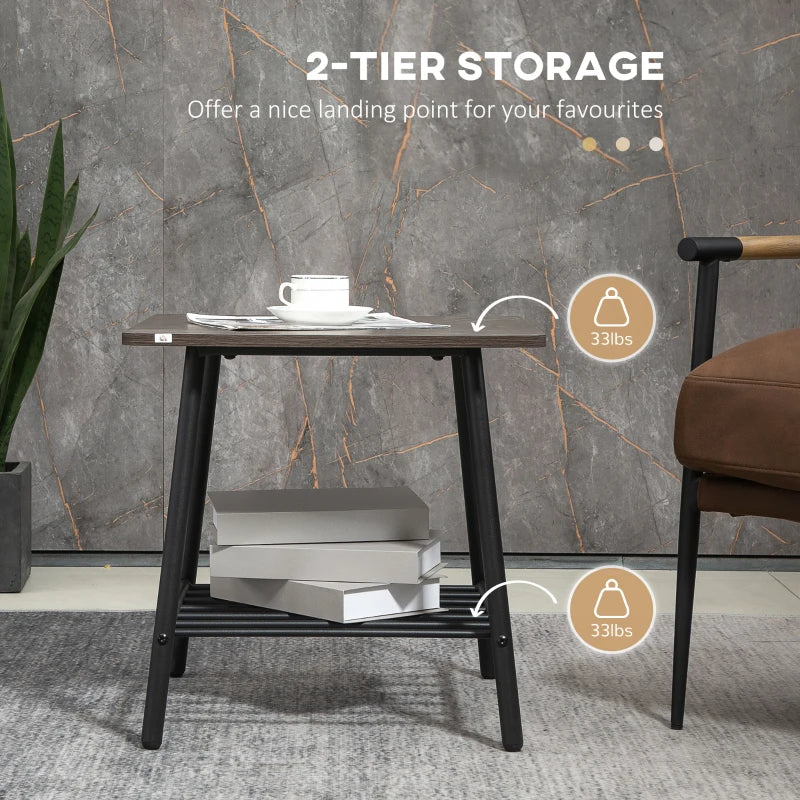 HOMCOM Side Table with 2-Tier Storage, End Table with Metal Frame