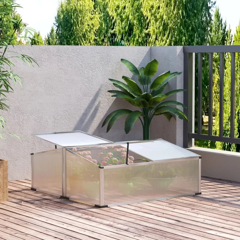 Outsunny Aluminium Cold Frame Greenhouse Kit Raised Planter Box with Opening Top, Silver