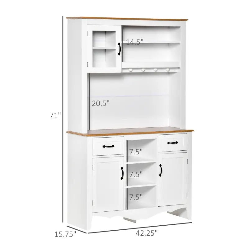 HOMCOM Kitchen Buffet with Hutch, Cupboard, Pantry with Utility Drawer, 4 Door Cabinets,  and Optional 12-Bottle Wine Rack, White