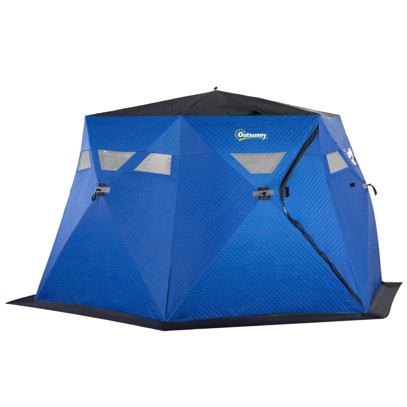 Outsunny 4 Person Insulated Ice Fishing Shelter, Pop-Up Portable Ice Fishing Tent with Carry Bag, Two Doors and Anchors for -22℉, Dark Blue