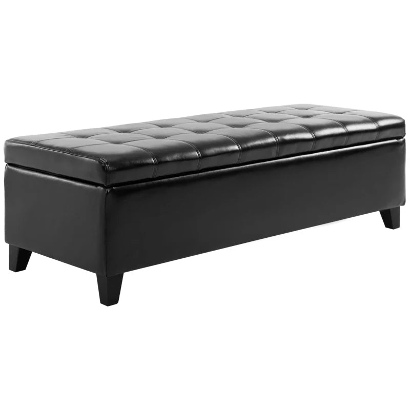 HOMCOM Large 51" Tufted Faux Leather Ottoman Storage Bench for Living Room, Entryway, or Bedroom, Dark Brown
