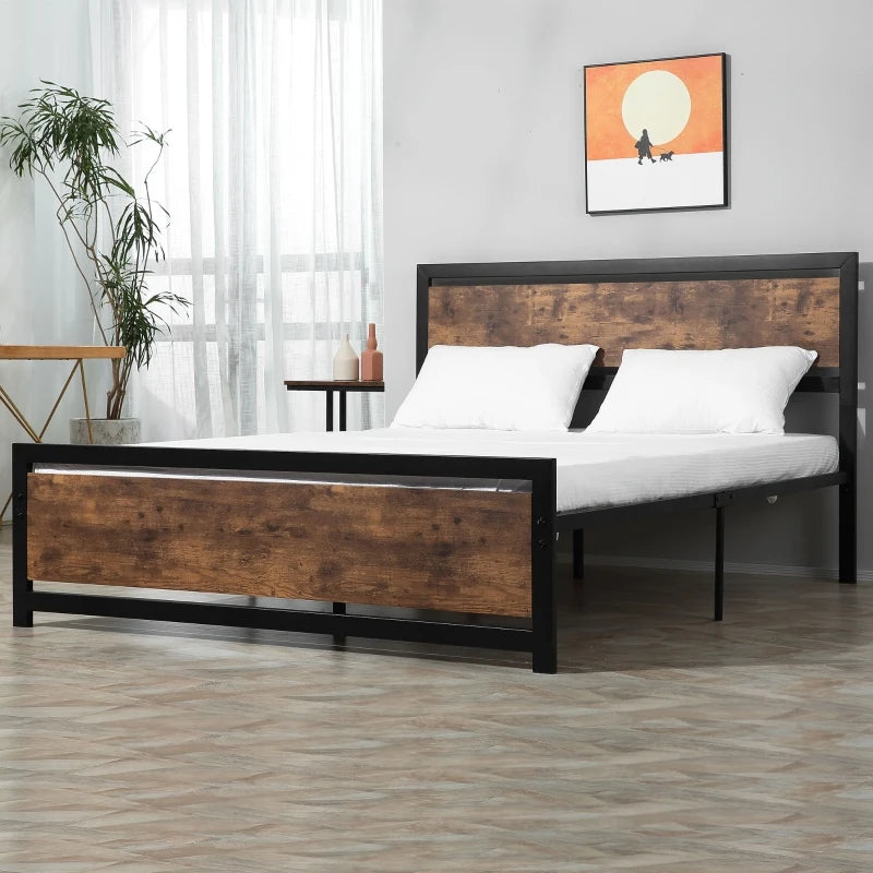 HOMCOM Queen Platform Bed Frame with Headboard & Footboard, Strong Metal Slat Support Full Bed Frame w/ Underbed Storage Space, No Box Spring Needed, 63''x82''x40.5''