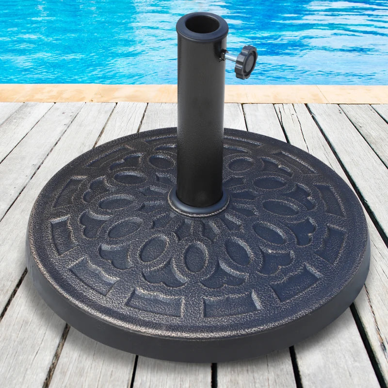Outsunny 20 lbs Patio Market Umbrella Base Stand Resin Parasol Holder Square with Beautiful Decorative Pattern & Easy Setup, for Φ1.5", Φ1.89" Pole, for Beach, Lawn, Deck, Backyard, Garden, Bronze