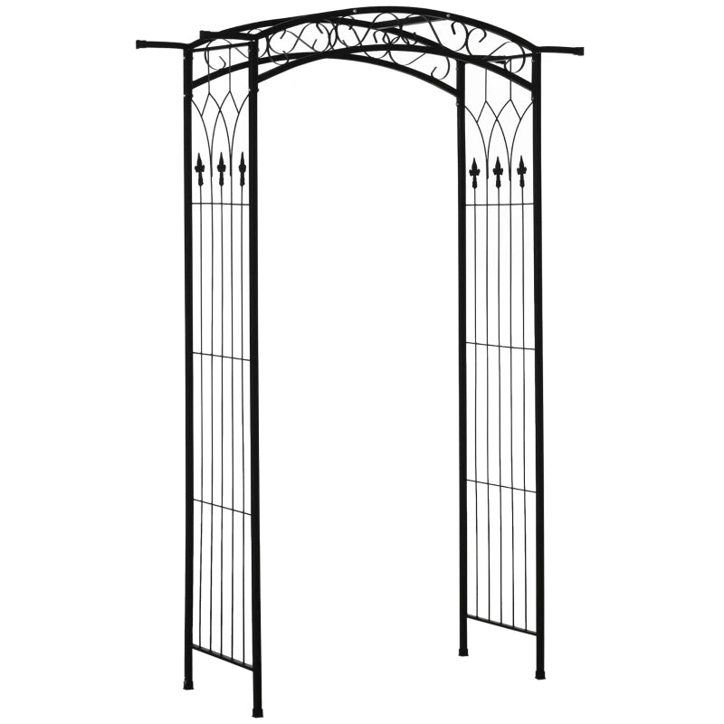 Outsunny Outdoor Metal Garden Arbor Arch with Double Gate, Weather-Fighting Dark Grey Epoxy Coating, & Steel Construction