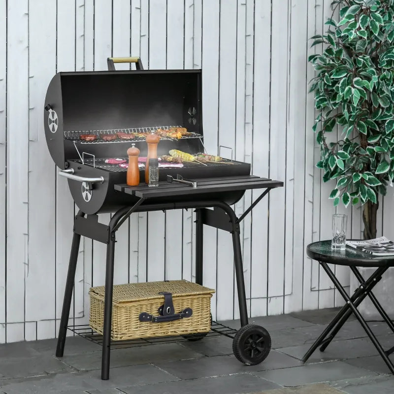 Outsunny 18" Portable Charcoal Grill with Wheels & Bottom Shelf, BBQ Smoker with Adjustable Vents on Lid for Picnic Camping Backyard Cooking