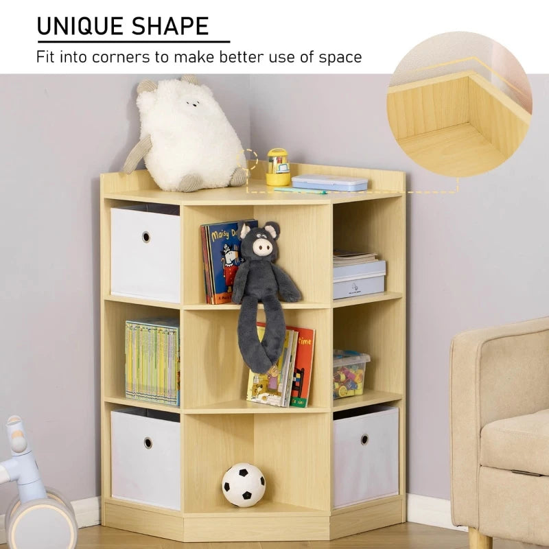 HOMCOM 9-Cube Kids Corner Storage Toy Cabinet Organizer Bookshelf w/ Fabric Drawer Bins