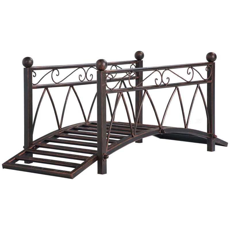 Outsunny 4’ Metal Arch Backyard Garden Bridge with Safety Siderails, Delicate Scrollwork, & Easy Assembly, Black Bronze