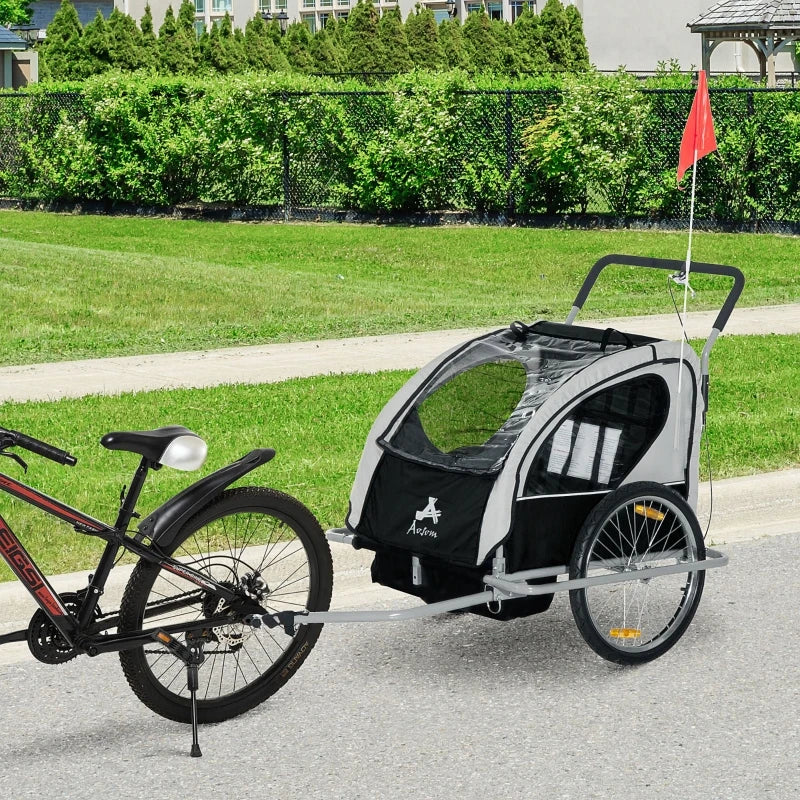 ShopEZ USA Elite Three-Wheel Bike Trailer for Kids Bicycle Cart for Two Children with 2 Security Harnesses & Storage, Red