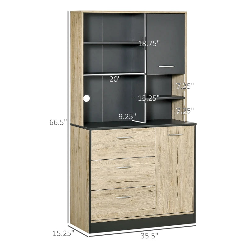 HOMCOM Modern Kitchen Buffet with Hutch Pantry Storage, Microwave Counter, 2 Cabinets, and Adjustable Shelves, Grey