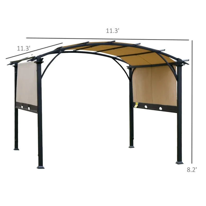 Outsunny 11' x 11' Outdoor Retractable Pergola Canopy, Arched Sun Shade Shelter, Metal Frame Patio Canopy for Backyard, Garden, Porch, Beach