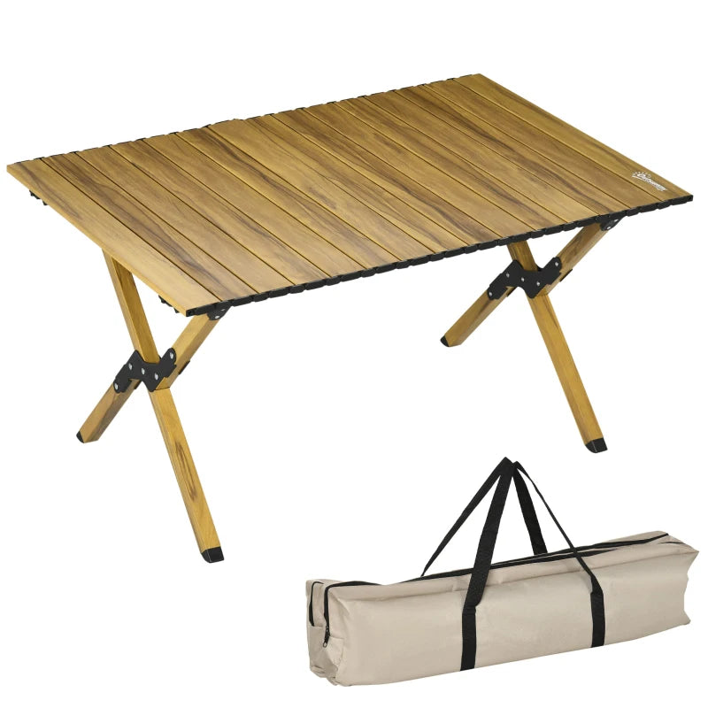 Outsunny 3ft Aluminum Picnic Table, Folding Roll-Up Camping Table with Carry Bag, Waterproof & Woodgrain Finish, Portable Table for Travel, BBQ, Beach, or Hiking