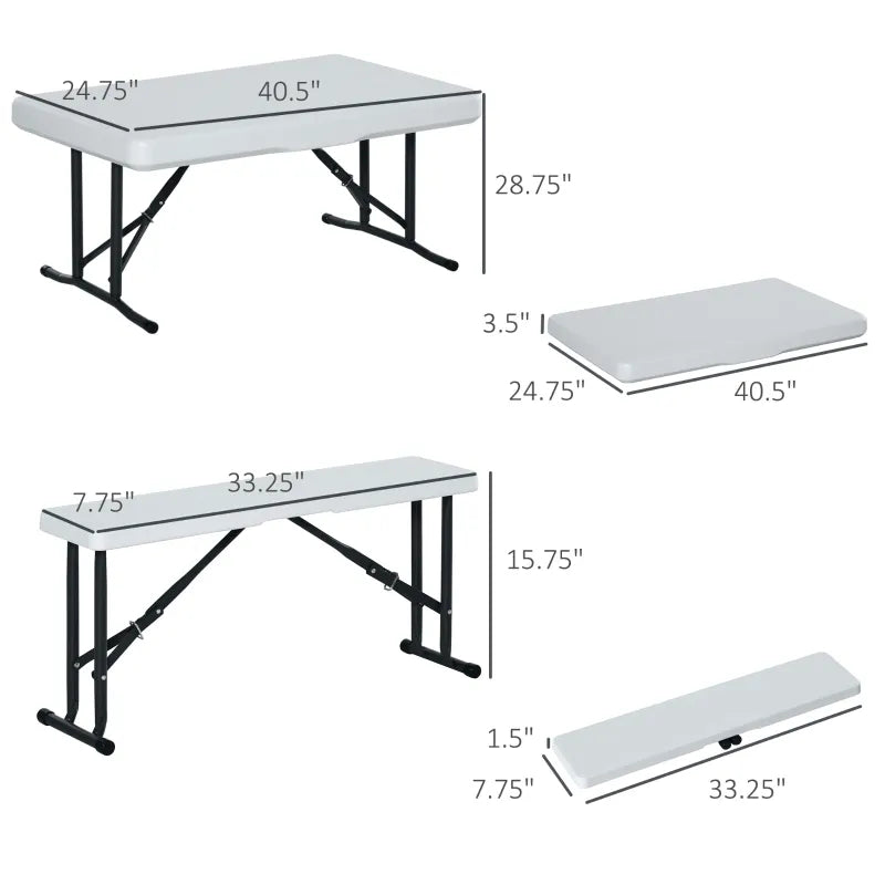 Outsunny Picnic Table Portable Camping Beer Table Set 3-Piece Folding Picnic Table and Bench, White